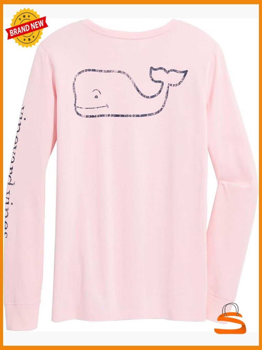 Plus Size Long Sleeve Whale Print Tee - Crew Neck Cotton